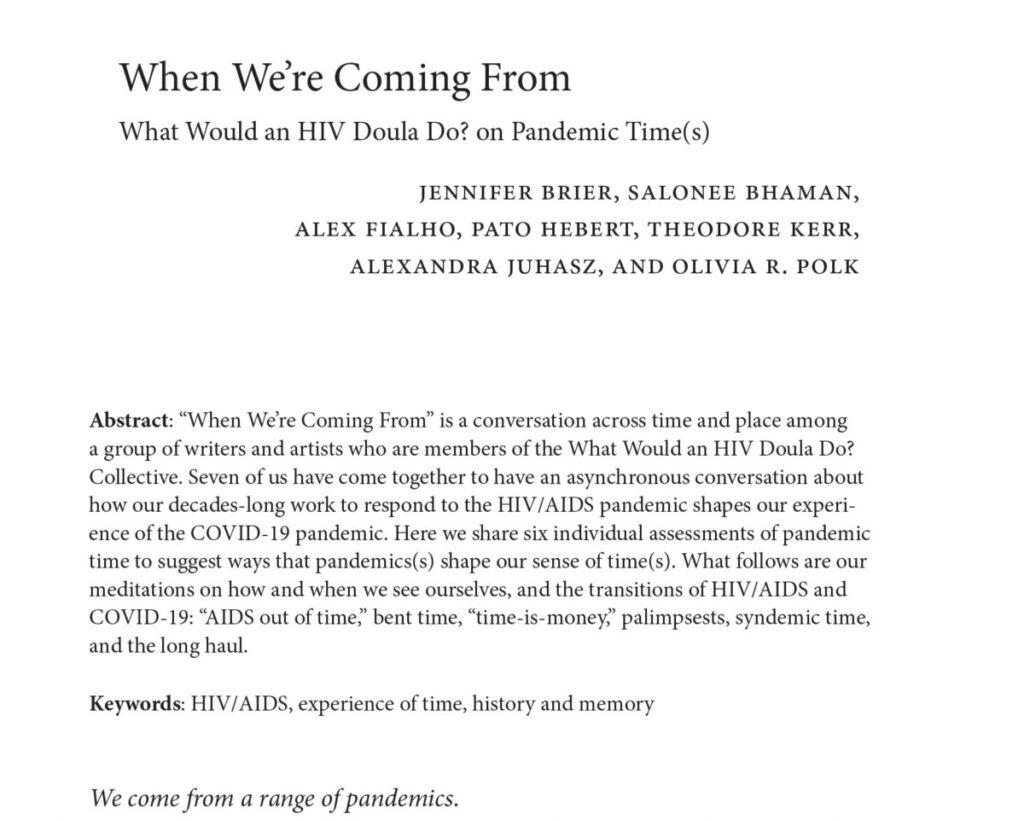 “When We’re Coming From: What Would an HIV Doula Do? on Pandemic Time(s) photo