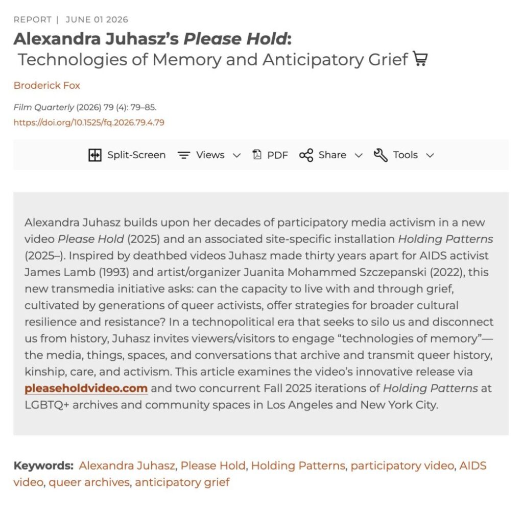 Alexandra Juhasz’s Please Hold: Technologies of Memory and Anticipatory Grief photo